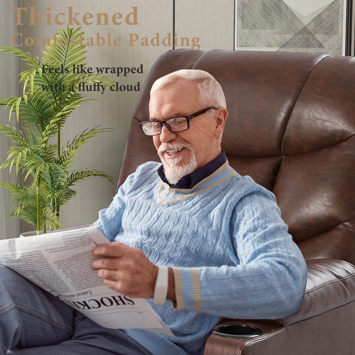 OQQOEE Power Lift Recliner Chair, Electric Recliners Chair for Elderly, PU Leather Massage Chair with Heat, Ergonomic Single Lounge Sofa Home w/Cup Holder, Theater Seating with 2 Pockets/USB OQQOEE