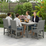 ROCSUMOO 7-Piece HDPE Outdoor Dining Set with 6 Chairs, Rectangular Patio Dining Furniture Set of 6, Modern Dining Table Chairs Set with Umbrella Hole for Poolside, Dark Gray (6 Chairs+1 Table) ROCSUMOO