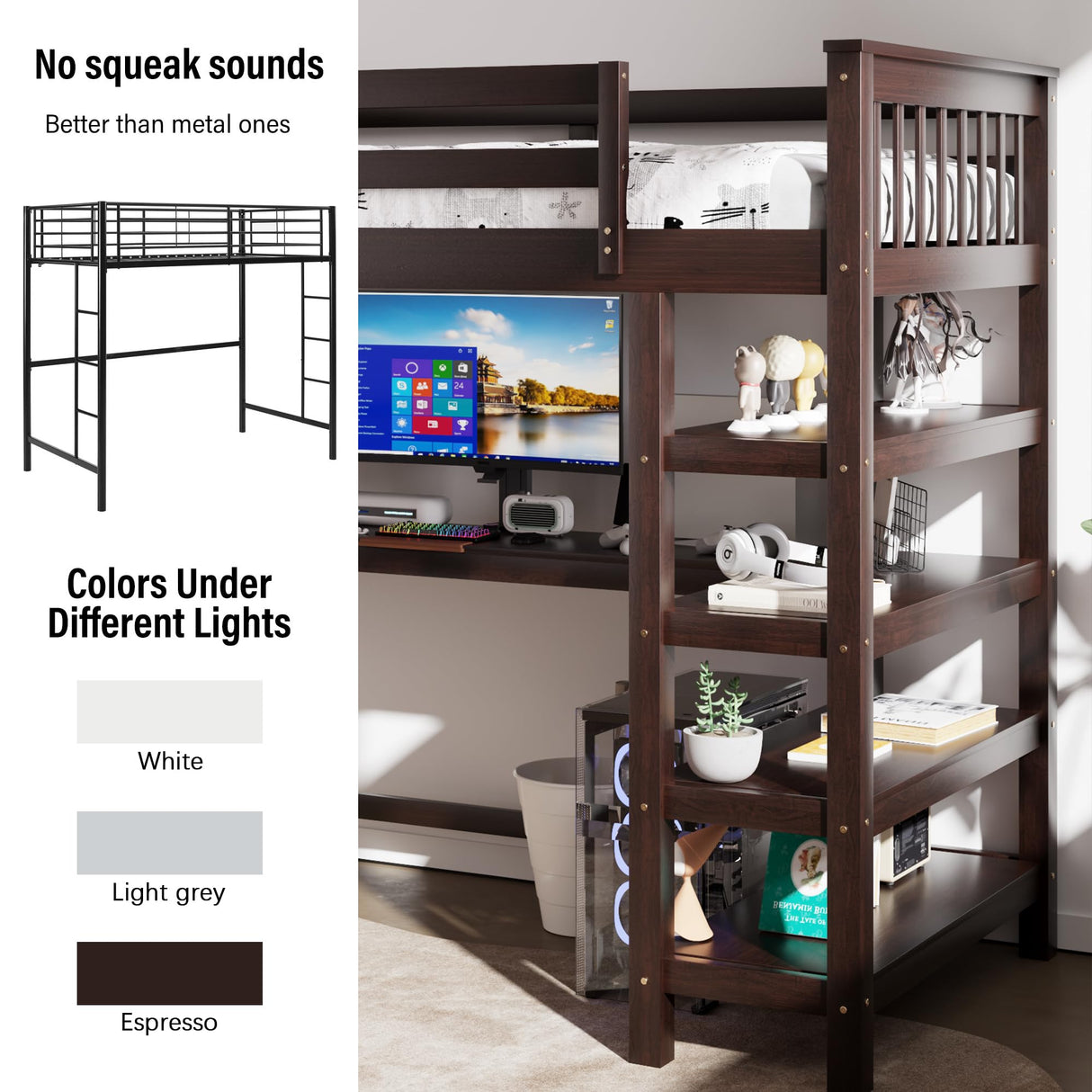 Revamp your space with the Merax Espresso Twin Loft Bed featuring a Desk and Storage Shelves Merax