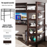 Revamp your space with the Merax Espresso Twin Loft Bed featuring a Desk and Storage Shelves Merax