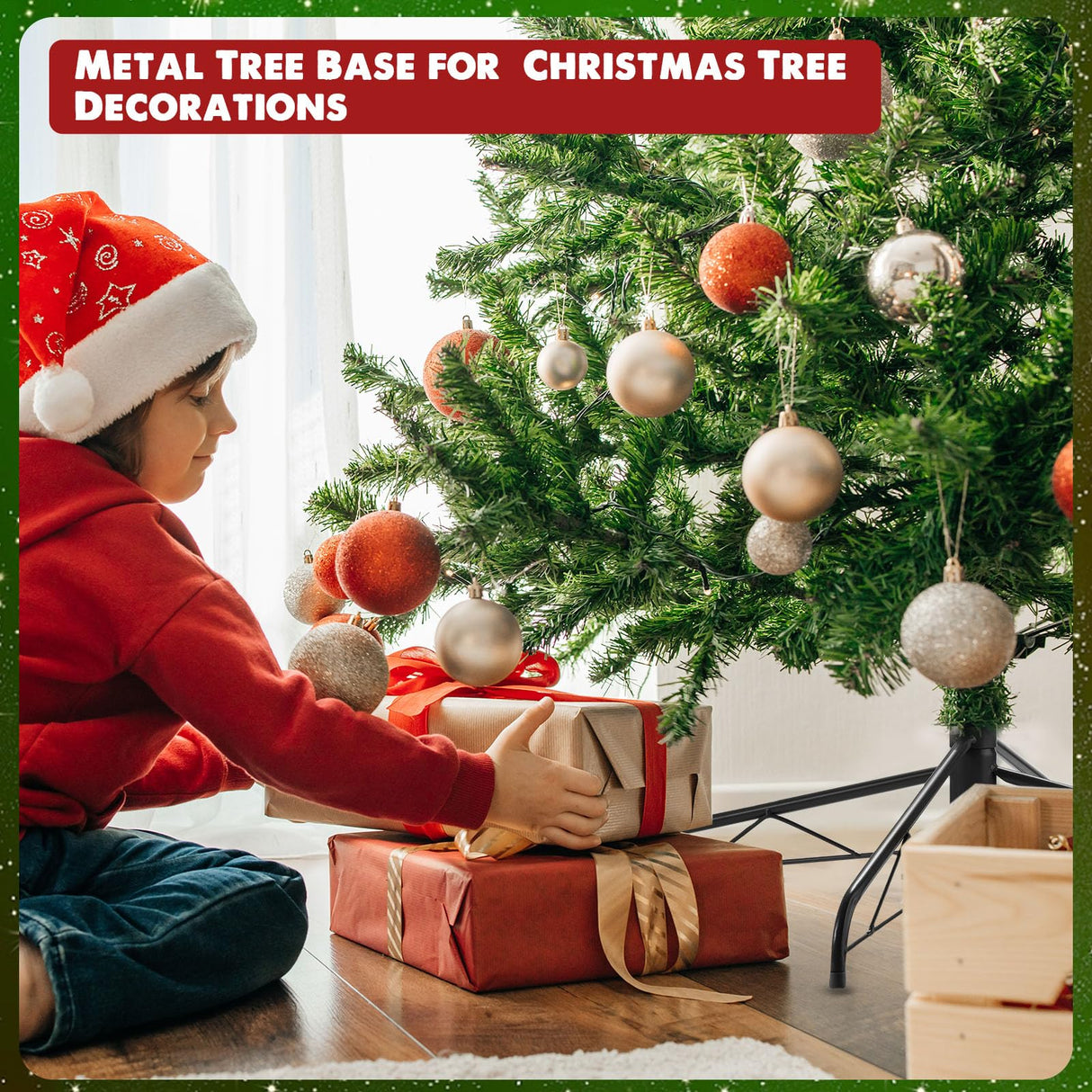 Roowest Christmas Tree Stand Replacement Artificial Xmas Tree Base Folding Rotating Metal Tree Stand Holder for Christmas Tree(32 Inch,Green) Roowest