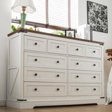 EnHomee 10 Drawer Dresser for Bedroom, 55" Wide Wood Dressers & Chest of Drawers Vintage Design TV Stand for Bedroom, Hallway, Antique White EnHomee