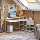 Tribesigns 55-Inch Modern White Reversible L-Shaped Desk with Storage Shelves and Drawers Tribesigns