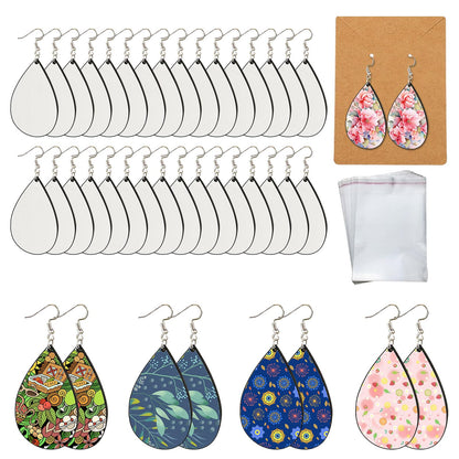 126 pcs Sublimation Earring Blanks Bulk Double-Sided MDF 42 pcs Wood Blank Sublimation Earring with 42 Earring Hooks and 42 Jump Rings for Sublimation Earrings Printing