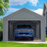 Quictent 12x20 ft Heavy Duty Carport Canopy Galvanized Car Tent Outdoor Garage Boat Shelter with Reinforced Structure with Roll-up Ventilated Windows Sidewall - Gray Quictent