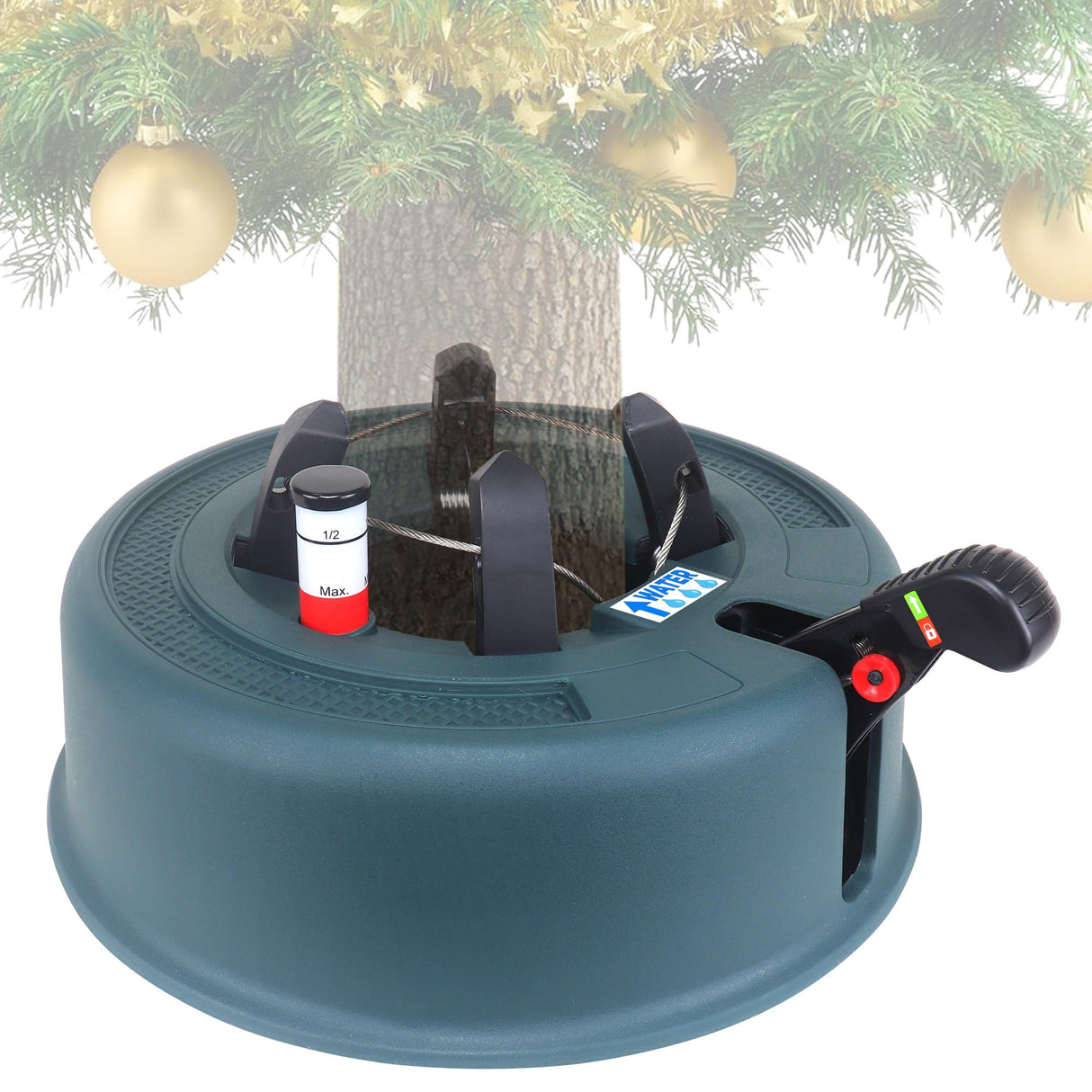 Top Treasures Christmas Tree Stand With Water Reservoir and Fast Clamp - Fits 6ft Tree with 5" Diameter - Equipped with a Water Level Indicator Top Treasures
