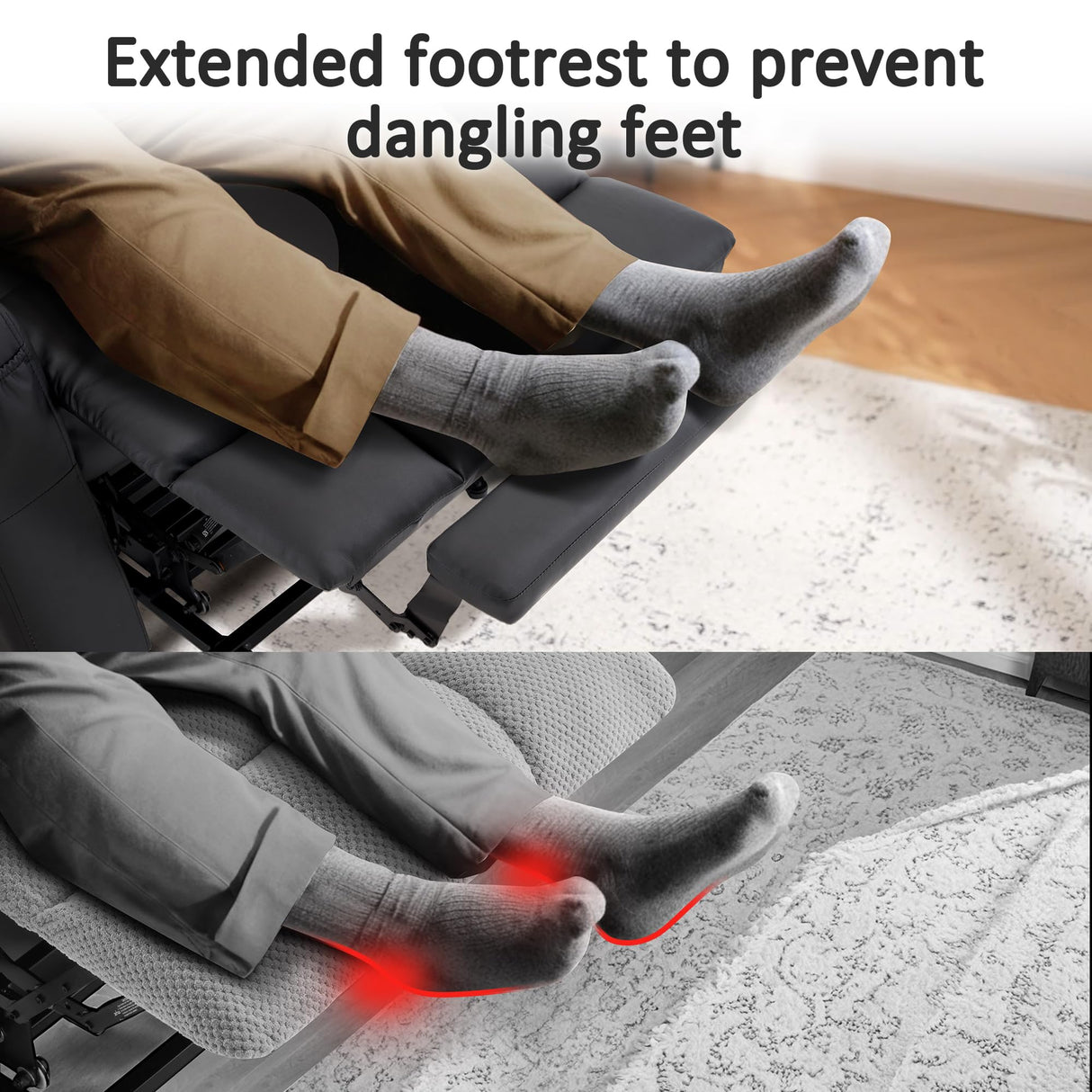 MCombo Oversized Power Lift Recliner Chair with Extended Footrest for Elderly People, Faux Leather R7289 (Black, Oversize) MCombo