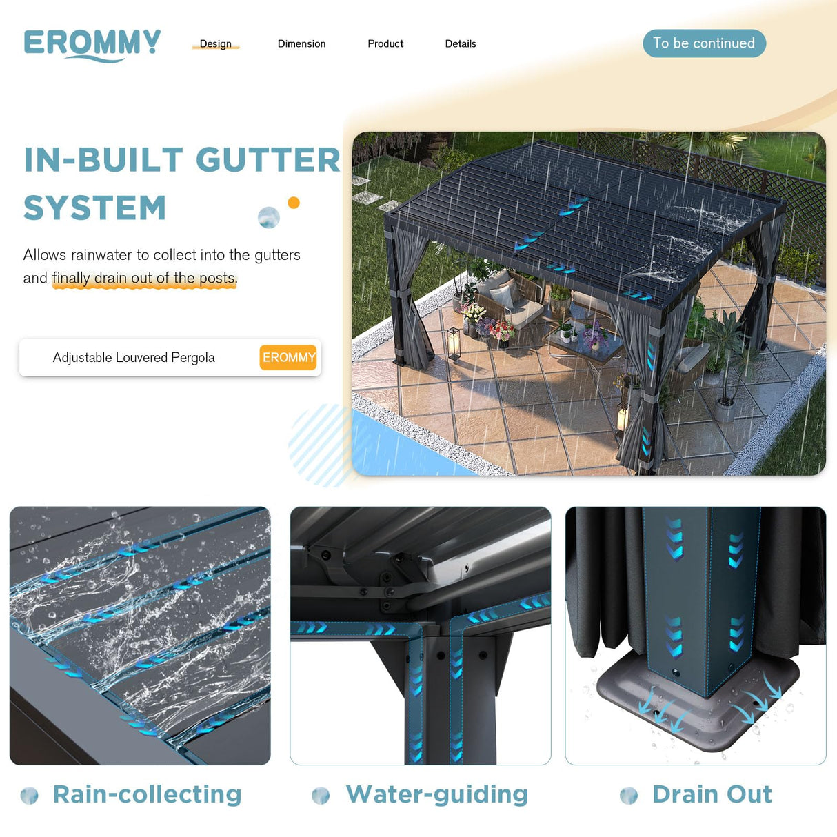 EROMMY Louvered Pergola 11' x 13' Outdoor Hard Top Mansard Roof Gazebo with Aluminum Frame and Adjustable Metal Rainproof Roof for Garden & Patio, Curtains and Netting Included, Gray-Black EROMMY