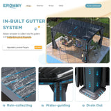 EROMMY Louvered Pergola 11' x 13' Outdoor Hard Top Mansard Roof Gazebo with Aluminum Frame and Adjustable Metal Rainproof Roof for Garden & Patio, Curtains and Netting Included, Gray-Black EROMMY