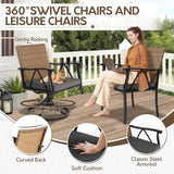 Andehomy 7-Piece Patio Dining Set for 6, Outdoor Dining Set with Wicker Swivel Patio Dining Chairs with Cushions & Black Rectangular Woodgrain Dining Table with 1.75”Umbrella Hole, Black & Brown Andehomy