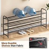 KEETDY 3-Tier Long Shoe Rack for Closet Metal Shoe Organizer for Entryway, Wide Stackable Shoe Storage Shelf with Sturdy Wire Grid for Closet Floor, Bedroom, Black KEETDY