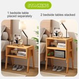 End Table Set of 2 Bamboo Nightstand Stackable Bedside Table Living Room Nightstand 2-Tier Storage Shelf Wood Sofa Table for Small Space Bed Room Living Room BMOSU