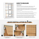 LazBlinds No Tools No Drill Cordless Bamboo Roman Shades, Privacy Room Darkening Window Treatment, Roll Up Bamboo Blinds for Window 26'' W x 64'' H, DP-Natural LazBlinds