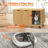 QuicMiou Cat Litter Box Enclosure, Modern Cat Litter Box Furniture Hidden, with Scratching Pad, 4 Metal Legs, Cat House, Natural Oak QuicMiou