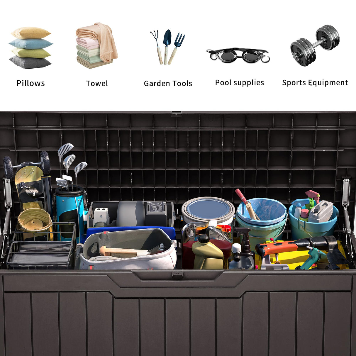 YITAHOME 100 Gallon Outdoor Storage Box, Large Water Resistant Resin Deck Box, Indoor Outdoor Lockable Storage Container for Patio, Garden, Cushions, Tools, Equipment (Dark Brown) YITAHOME