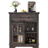 DWVO Farmhouse Coffee Bar Cabinet, 32” Sideboard Buffet Cabinet with Drawer & Adjustable Storage Shelves, Storage Cabinet with Sliding Barn Door for Kitchen and Living Room, Dark Rustic Oak DWVO
