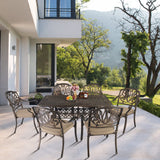VINGLI 7 Pieces Outdoor Dining Set, Cast Aluminium All-Weather Patio Dining Set for 6 with Umbrella Hole, Outdoor Dining Table and Chairs with Cushions for Outside, Garden, Yard and Poolside VINGLI