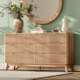 TROJM 54'' Wide 7 Drawers Dresser for Bedroom,Modern Fluted Vertical Chest with Rounded Corners,Fluted Dresser for Living Room,Hallway, Natural Wood TROJM