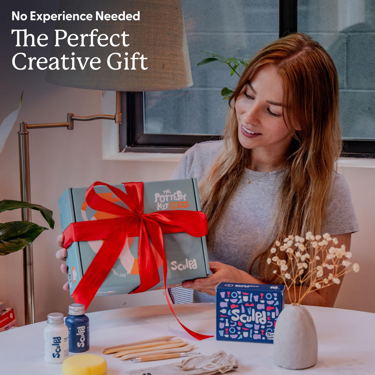 Sculpd - The Original Pottery Starter Kit - Complete Air Dry Clay Beginner Set for 2 Adults: Includes Sculpting Tools, Gloss Varnish, Paint Brushes, Guide, Video Tutorials & More - Gift, Arts Crafts Sculpd