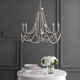 JONATHAN Y JYL9060A Rustica 6-Light 27" Adjustable Greige Metal/Wood Bead LED Chandelier Classic,FrenchCountry,Glam,Transitional Dimmable, for Dining Room, Foyer, Bedroom, Grey/Natural JONATHAN Y