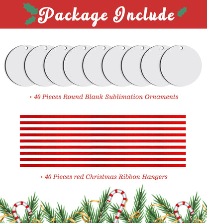 Duufin 40 Pieces Sublimation Ornament Blanks 2.75" Christmas Sublimation Ornament Blanks Bulk Round Blanks Sublimation Ornaments for Christmas Tree, Décor DIY Handmade Crafts(2.75 inches)