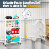 LUCKPRO 4-Tier Folding Metal Storage Rack - 50" Heavy-Duty Steel Frame with Wheels, No Assembly Utility Organizer, Rolling Shelving Unit for Kitchen, Garage, Pantry, Bedroom (White, 4 Tier) LUCKPRO