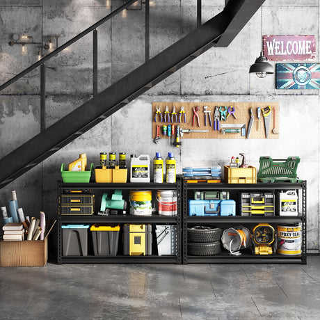 SDXYSTCE 48" W Garage Shelving Heavy Duty, 1500LBS Loads Adjustable Garage Storage Shelves, 3-Tier Metal Shelving Units and Storage Racks, Industrial Utility Shelf,48" Wx18 Dx39 H, Black SDXYSTCE
