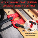 HAUTMEC Bench Dog Clamp, 3/4" Dog Hole Clamp, Up to 170 Lbs Clamping Force, Adjustable Bench Clamp with Protective Pads for Woodworking, Quick Clamps for 19mm Bench Dogs Holes(2 Pack), HT0276-CL HAUTMEC