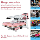 16x24 Semi-Automatic Heat Press Machine with Auto Open and Slide-Out Base (Pink+White, 13'' x 18'' (33 x 45cm)) ZJBFXY88