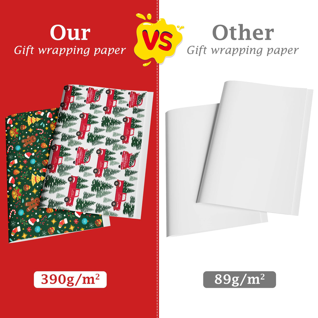 OHOME Christmas Wrapping Paper - Jumbo Sheets 29" x 42" | Gift Bags | Red, Green and White Tissue Paper - Xmas Decorations, Gifts for Kids Men Women | Party Favors OHOME
