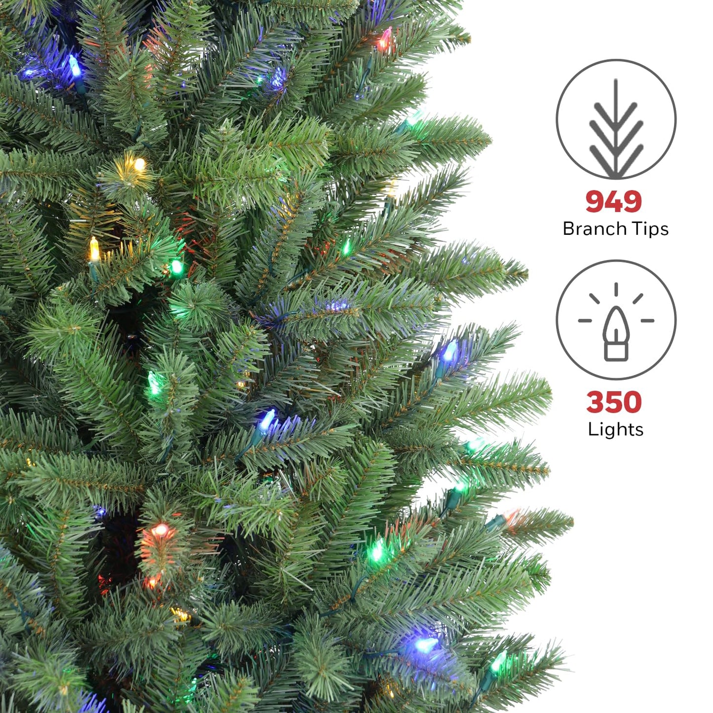 Honeywell 7ft Slim Pre-Lit Christmas Tree, Eagle Peak Pine Pencil Artificial Christmas Tree with 350 Color Changing LED Lights, Xmas Tree with 949 PVC Tips,Tree Top Connector, UL Certified