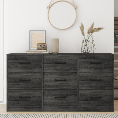 YMBSBUY 9 Drawer Dresser for Bedroom,Wood Chest of Drawers,Black Dresser with Steel Frame for Storage and Organization,Large Fabric Dresser for Kids Bedroom,Living Room, Nursery,Closet