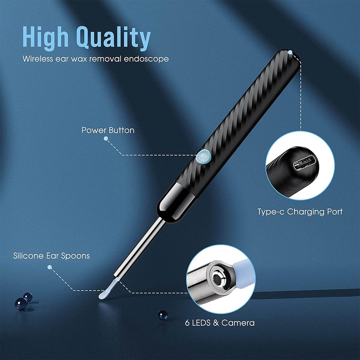 Ear Wax Removal - Earwax Remover Tool with 8 Pcs Ear Set - Ear Cleaner with Camera - Earwax Removal Kit with Light - Ear Camera with 6 Ear Spoon - Ear Cleaner for iOS & Android (Black) LEIPUT