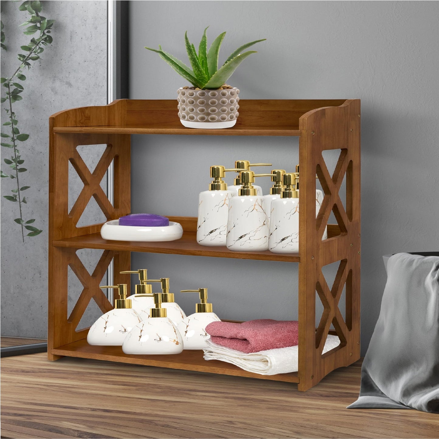 Stylish YCICI 3-Tier Brown Bookshelf - Compact Freestanding Storage Solution - WoodArtSupply