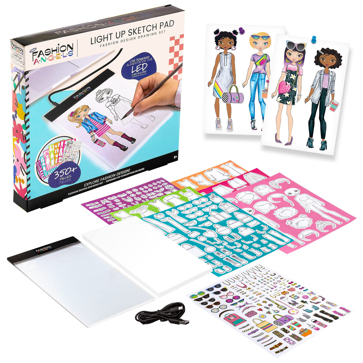 Fashion Angels Fashion Design Light Up Sketch Pad 12521, Light Up Tracing Pad, Includes USB, Ultra Thin Tablet, Includes Stencils and Stickers, Recommended for Ages 8 And Up Fashion Angels