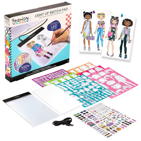 Fashion Angels Fashion Design Light Up Sketch Pad 12521, Light Up Tracing Pad, Includes USB, Ultra Thin Tablet, Includes Stencils and Stickers, Recommended for Ages 8 And Up Fashion Angels
