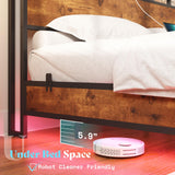 AMERLIFE Full Size Floating Bed Frame with LED Storage Headboard & Charging Station in Rustic Brown AMERLIFE