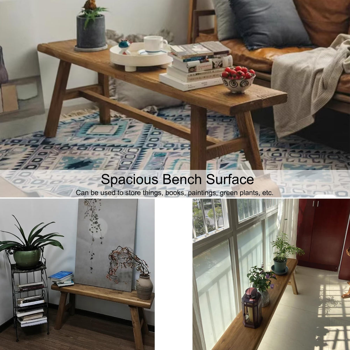 WXZXWXZX Farmhouse Entryway Dining Wood Bench Seat Furniture Wooden End of Bed Bench for Bedroom Indoor Dining Table Entry Narrow Kitchen Bench Solid Wood Sturdy and Stable(50cm(19.7in)) WXZXWXZX