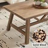 Wnutrees Farmhouse 43" Coffee Table,Solid Wood Center Tables for Living Room and Office, Rustic Wooden Rectangular Table with V-Shaped Support, Natural Wnutrees