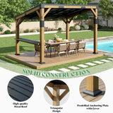 AMERLIFE 10x14 FT Hardtop Wood Grill Gazebo with Permanent Galvanized Steel Lean to Canopy & Built-in Bar Shelf – Outdoor BBQ Gazebo Pergola for Deck, Backyard, Garden AMERLIFE