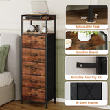 Somdot Tall Night Stand for Bedroom,Tall 5 Drawers Dresser, Vertical Storage Tower Unit, Nightstand Furniture with Fabric Drawer Organizer in Bedside Kids Room, Laundry Entryway, Wood Grain Print Somdot