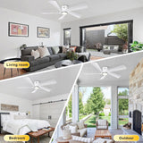 Ohniyou 52” Flush Mount Ceiling Fan with Lights, Remote & APP Control Low Profile Indoor Outdoor Ceiling Fans, Dimmable, Quiet DC Motor, Reversible, White Ohniyou