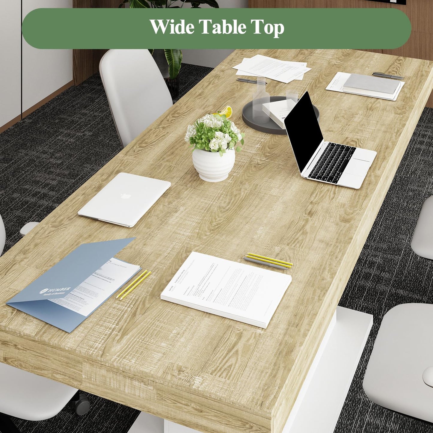 WOODTIME Extendable Conference Table for 6-8 People, 63" to 78.7" Rectangle Meeting Seminar Table for Office Conference Room, White & Brown - WoodArtSupply