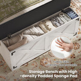 Hasuit Farmhouse Bed Frame Twin Size with Storage Headboard, Charging Station and LED Light, Wooden Twin Bed Frame with Storage Ottoman, Barn Door Design, No Box Spring Needed, No Noise (Walnut White) Hasuit