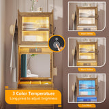 Vlsrka 70" H Vanity Desk with Mirror and Lights, Vanity Set with Hidden Stool, Drawers, Power Outlet, Makeup Dressing Table for Small Spaces, Brown Vlsrka