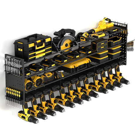 Frizoky 52'' Heavy Duty Power Tool Organizer Rack | 660lbs Capacity 4-Tier Wall Mount Garage Storage Shelf | Adjustable Pegboard Tool Storage for Workshop, Garage, and DIY Enthusiasts Frizoky