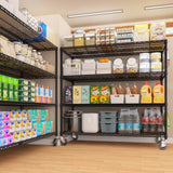 PrimeZone 55.5" W x 24" D x 80" H Heavy Duty Wire Storage Shelves with Wheels, 4 Tier Adjustable NSF Certified Garage Shelving Unit, Rolling Metal Organizer Shelf Rack for Warehouse, Pantry, Black PrimeZone