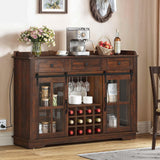 DWVO Farmhouse Coffee Bar Cabinet with Sliding Door and Drawers, 53" Kitchen Sideboard Buffet Cabinet, Home Bar Cabinet with Wine Rack for Kitchen Living Room, 3 Drawers Storage Cabinet, Brown Oak DWVO