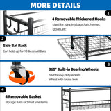 YOUNITA Garage Sports Equipment Organizer, Ball Storage Rack,Garage golf Organizer with Basket and Hooks,Rolling Sports Ball Storage Cart for Toy Gear Storage (45.71 inch) YOUNITA