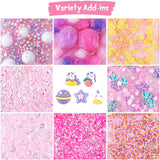 10 FL OZ Unicorn Slime Kit, Pink Clear Slime Bucket, Slimes Party Favors for Kids, Glimmer Crunchy Slimes Includes 9 Packs of Add-ins, Sensory Experience DIY Toys for Girls and Boys Ages 8-12 Okaybee